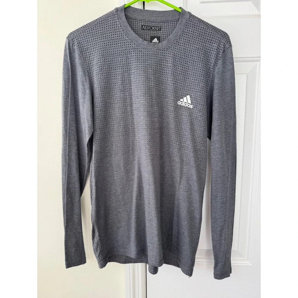 Adidas Aeroknit Long Sleeve Shirt Men's Size Small Gray Athletic Performance Top